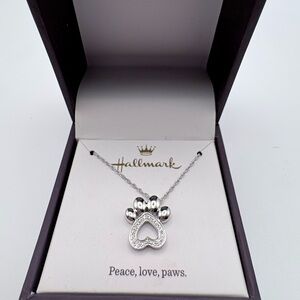 Hallmark Silver Heart Paw Necklace with Diamond accents